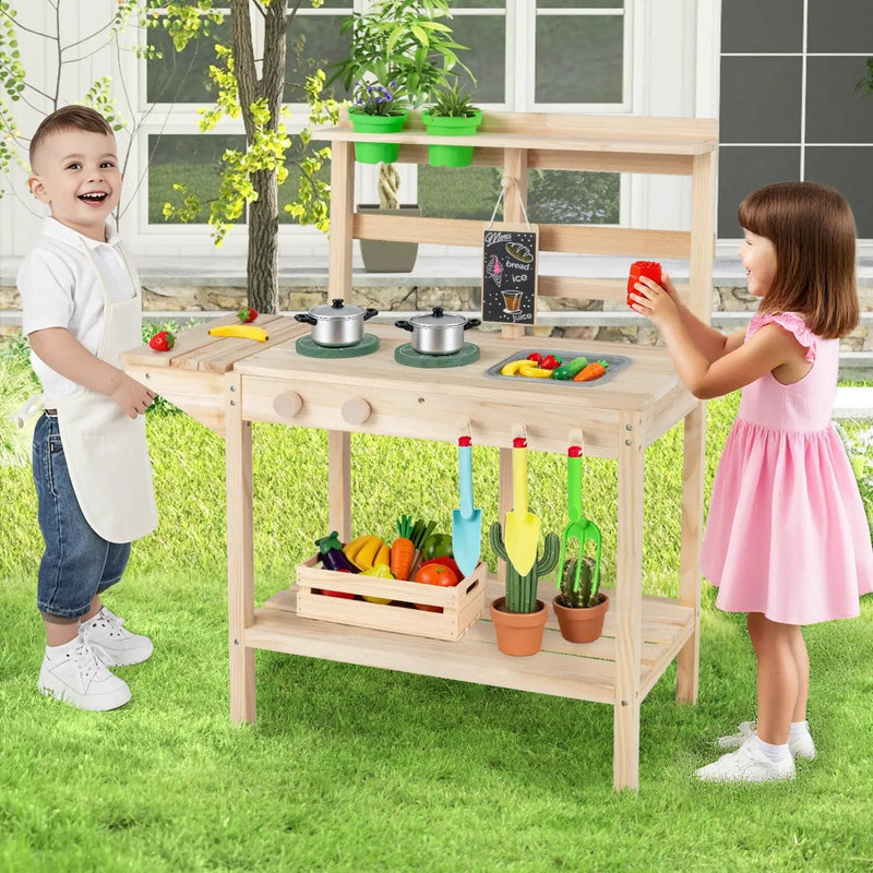 Kids Play Kitchen Set Wooden Kitchen Playset with Stoves for Boys Girls 3+ by DirectDeals