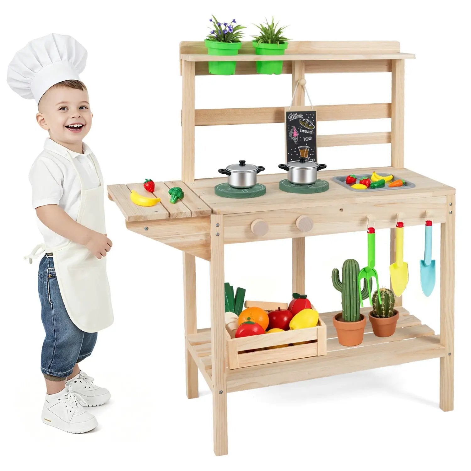 Kids Play Kitchen Set Wooden Kitchen Playset with Stoves for Boys Girls 3+ by DirectDeals