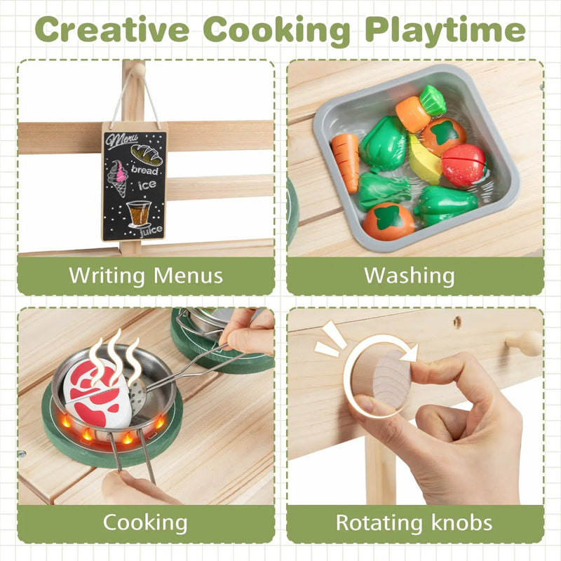 Kids Play Kitchen Set Wooden Kitchen Playset with Stoves for Boys Girls 3+ by DirectDeals