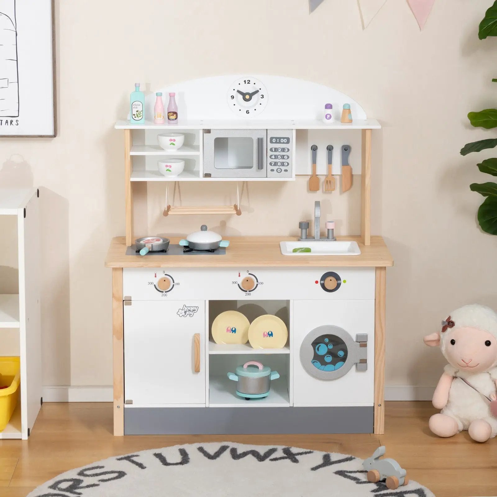 Wooden Pretend Kids Play Kitchen Set with Cooking Accessories by DirectDeals