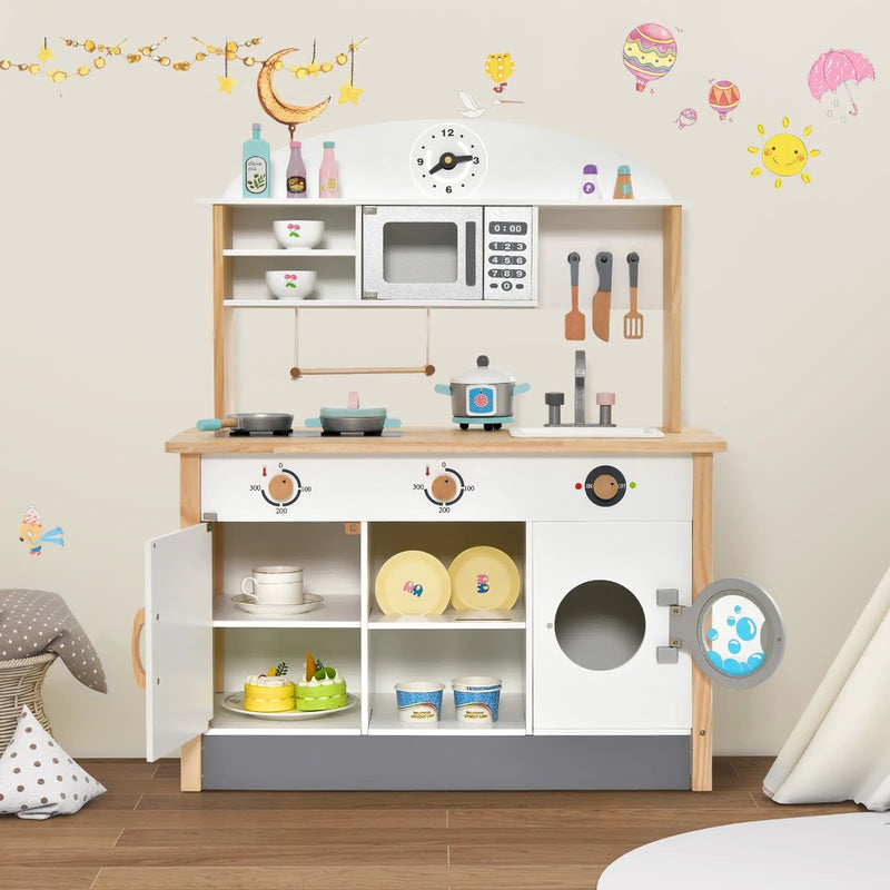 Wooden Pretend Kids Play Kitchen Set with Cooking Accessories by DirectDeals