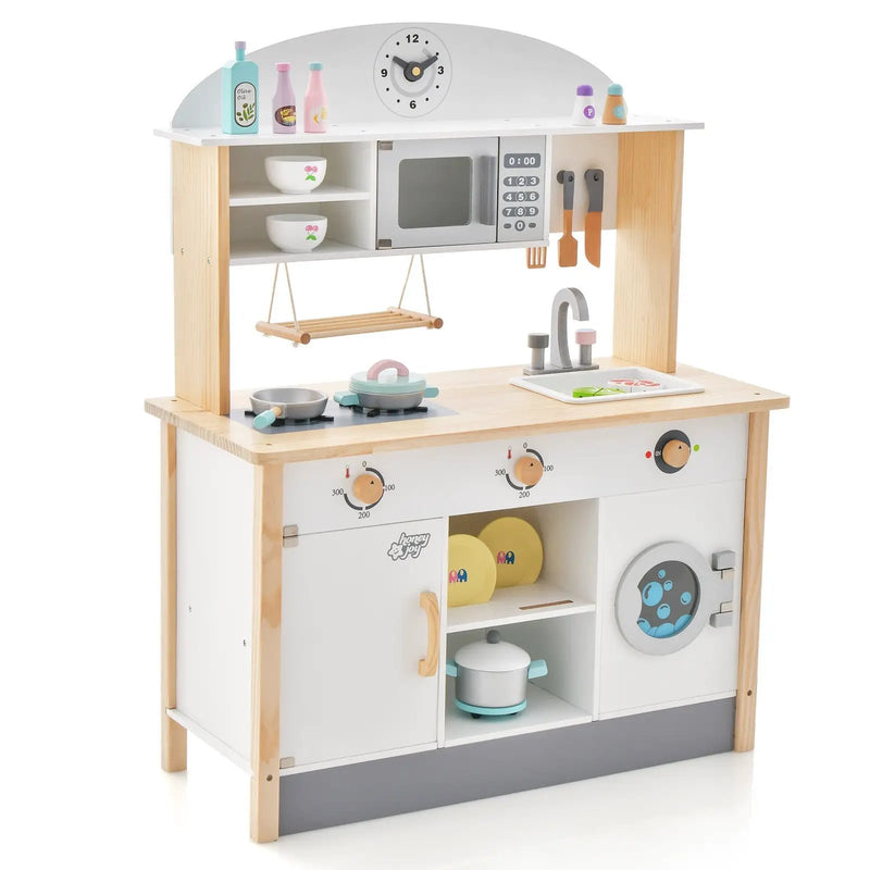 Wooden Pretend Kids Play Kitchen Set with Cooking Accessories by DirectDeals