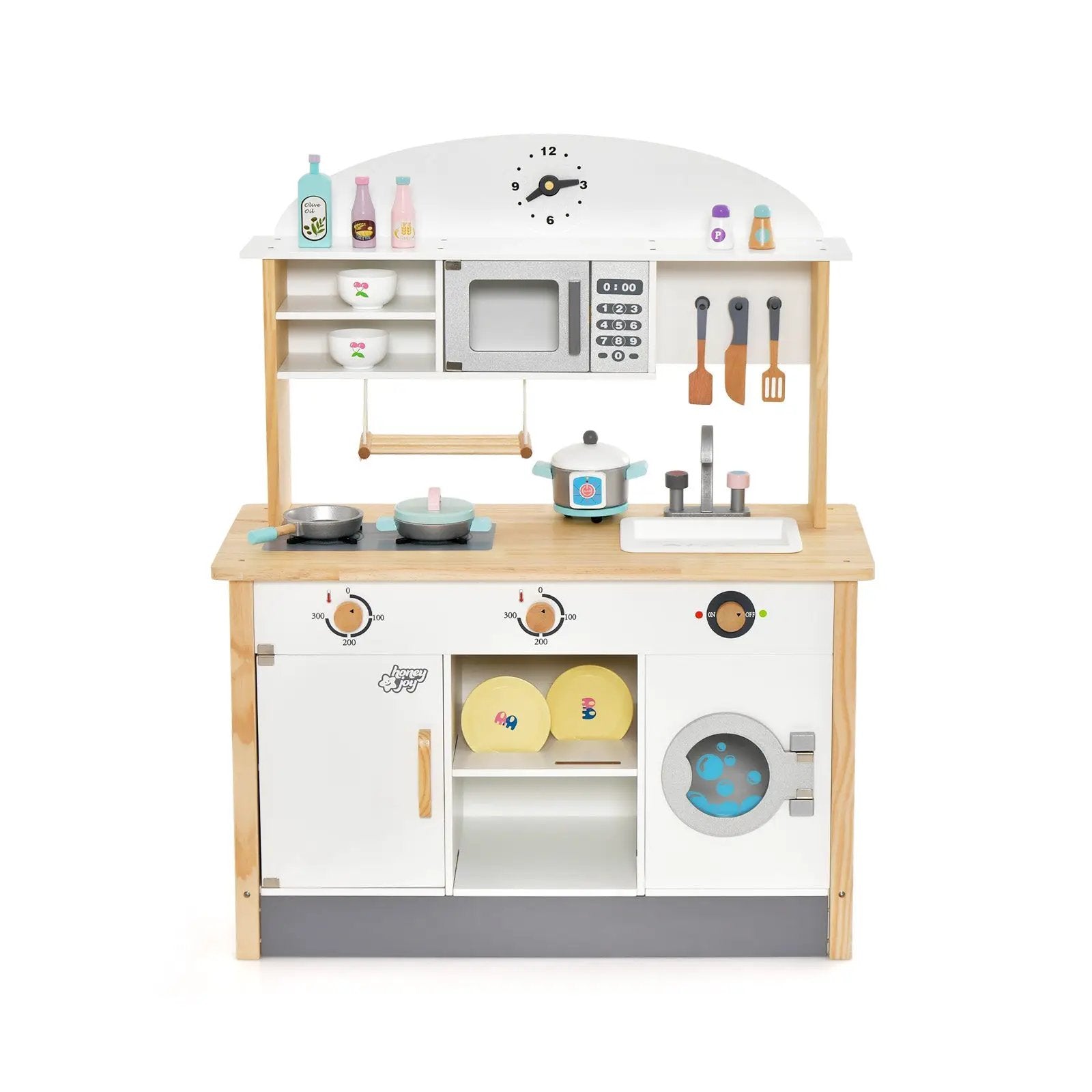 Wooden Pretend Kids Play Kitchen Set with Cooking Accessories by DirectDeals