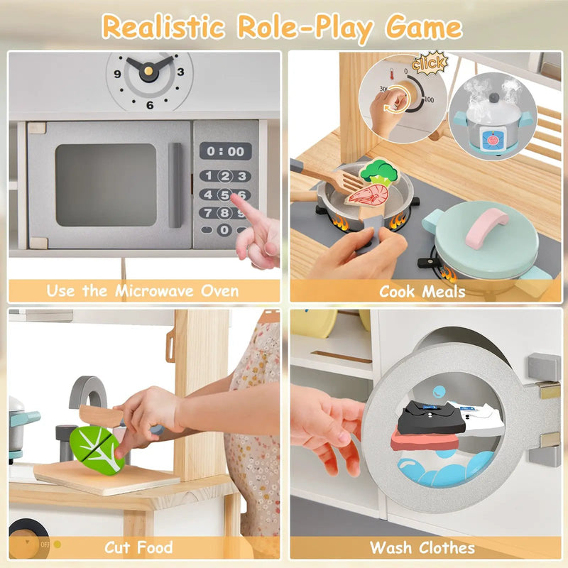 Wooden Pretend Kids Play Kitchen Set with Cooking Accessories by DirectDeals