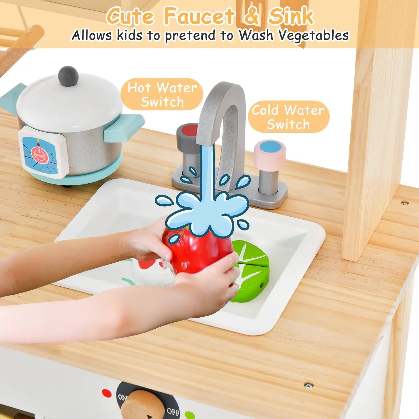 Wooden Pretend Kids Play Kitchen Set with Cooking Accessories by DirectDeals