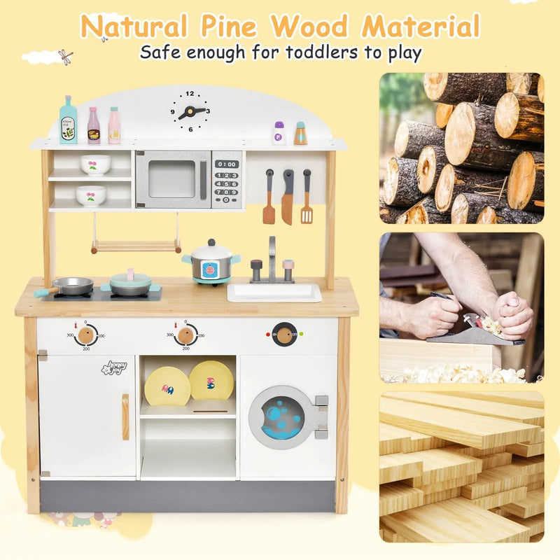 Wooden Pretend Kids Play Kitchen Set with Cooking Accessories by DirectDeals