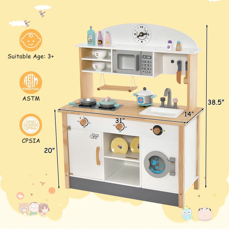 Wooden Pretend Kids Play Kitchen Set with Cooking Accessories by DirectDeals