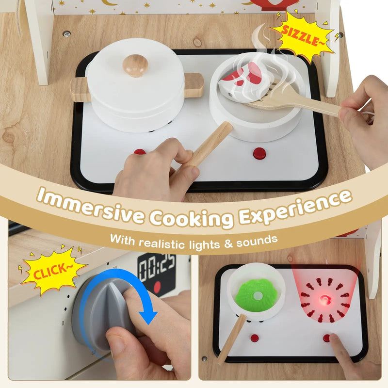 Kids Play Kitchen Wooden Corner Kitchen Playset with Working Faucet and Sink-Beige by DirectDeals