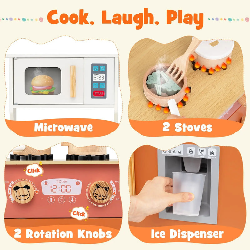 Kids Play Kitchen with Microwave and Rotation Knobs for Girls Boys Aged 3-6 by DirectDeals