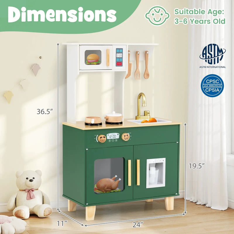Kids Play Kitchen with Microwave and Rotation Knobs for Girls Boys Aged 3-6 by DirectDeals