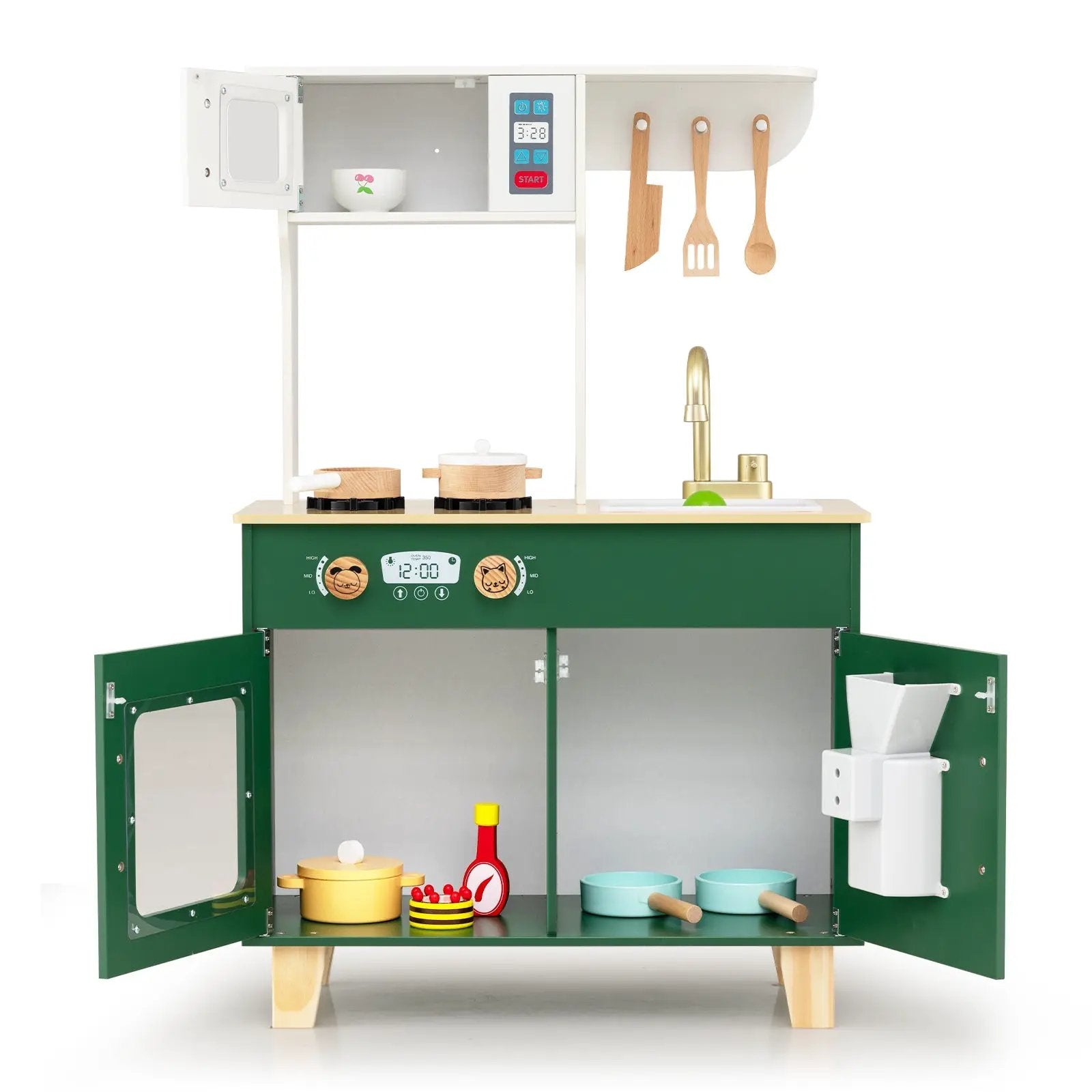 Kids Play Kitchen with Microwave and Rotation Knobs for Girls Boys Aged 3-6 by DirectDeals