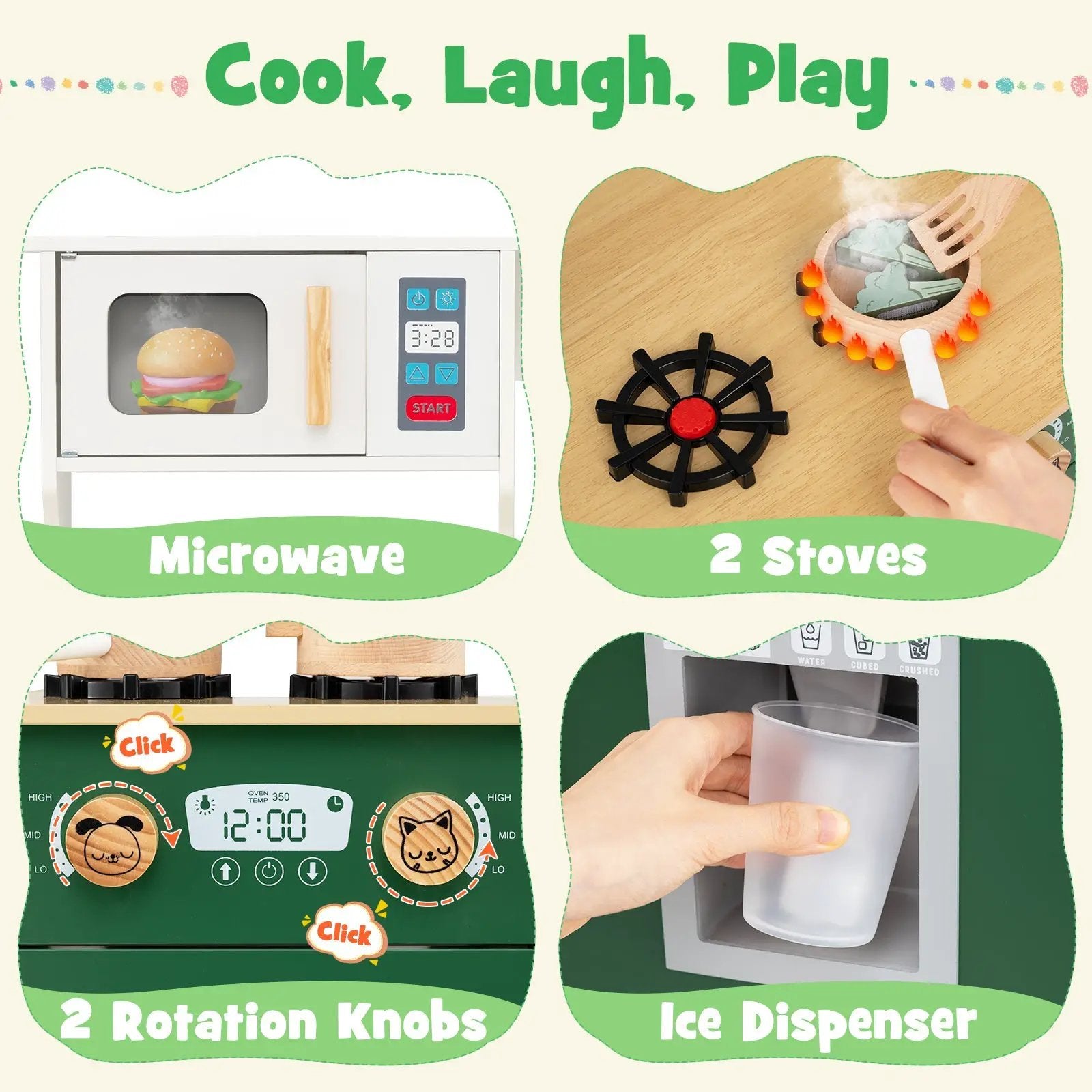 Kids Play Kitchen with Microwave and Rotation Knobs for Girls Boys Aged 3-6 by DirectDeals