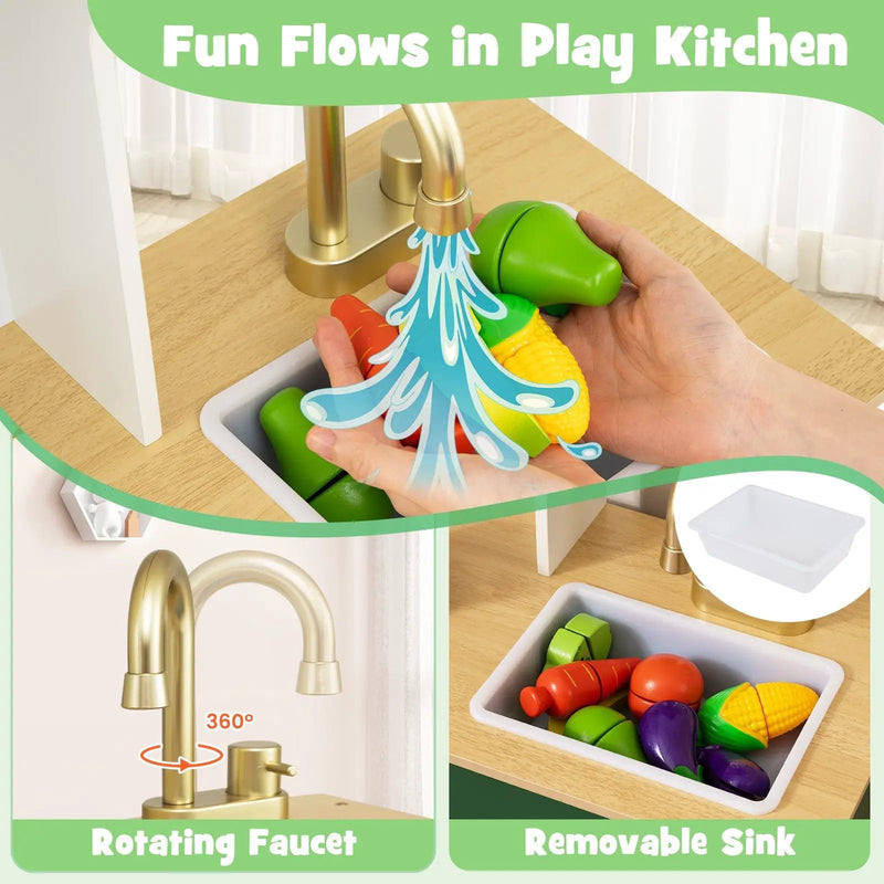 Kids Play Kitchen with Microwave and Rotation Knobs for Girls Boys Aged 3-6 by DirectDeals