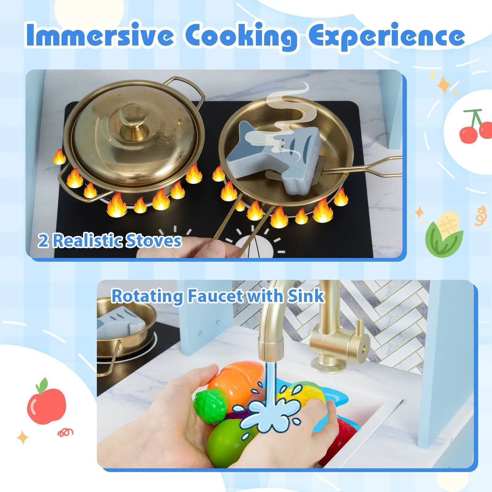 Kids Play Kitchen with Stoves and Faucet for Girls Boys Aged 3-6 by DirectDeals