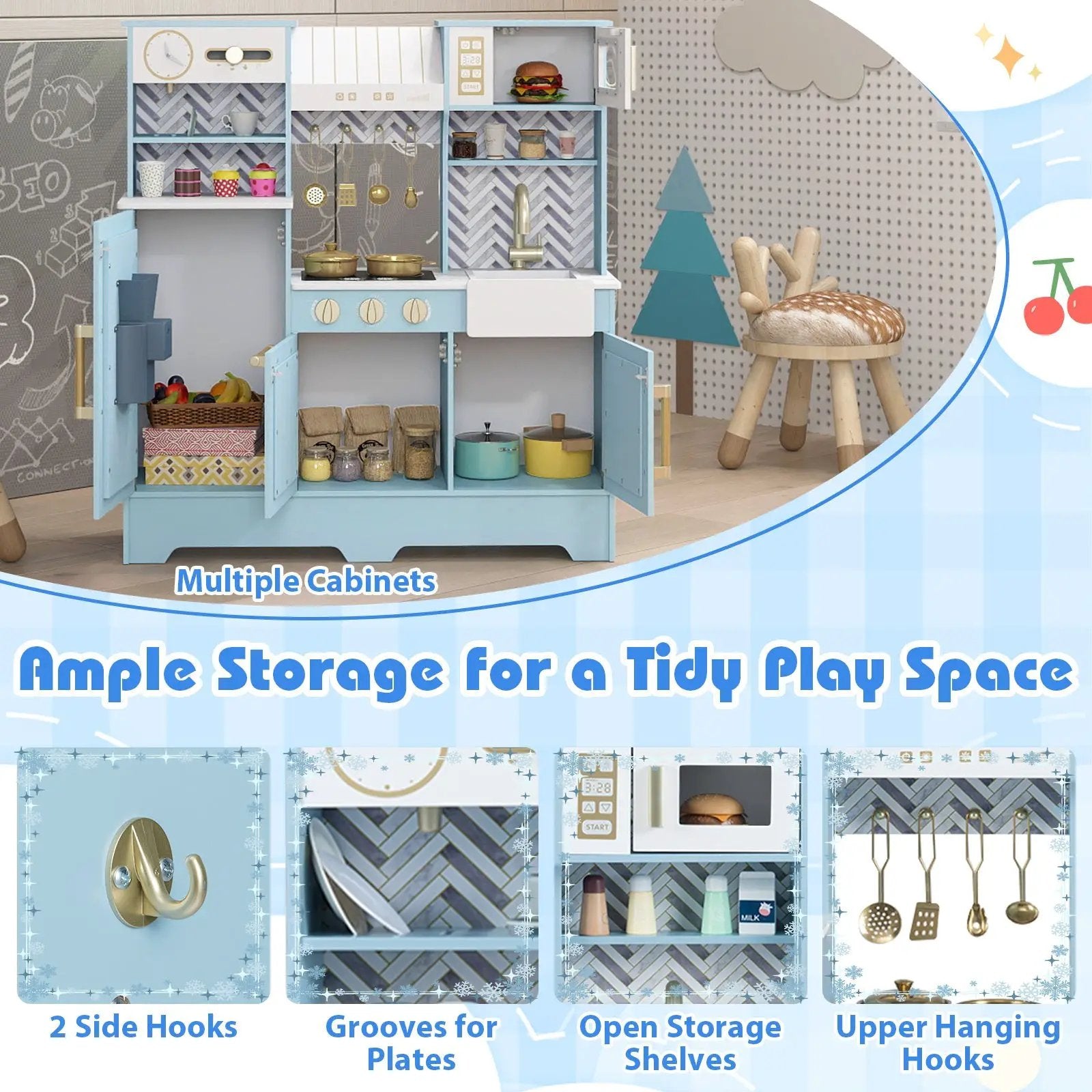 Kids Play Kitchen with Stoves and Faucet for Girls Boys Aged 3-6 by DirectDeals