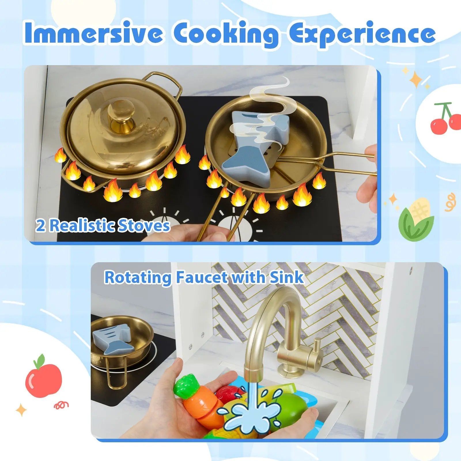 Kids Play Kitchen with Stoves and Faucet for Girls Boys Aged 3-6 by DirectDeals