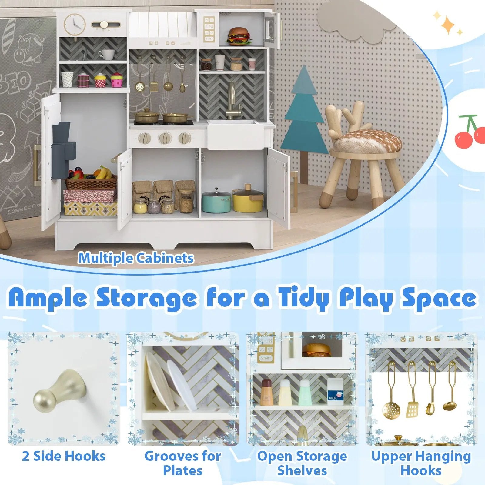 Kids Play Kitchen with Stoves and Faucet for Girls Boys Aged 3-6 by DirectDeals
