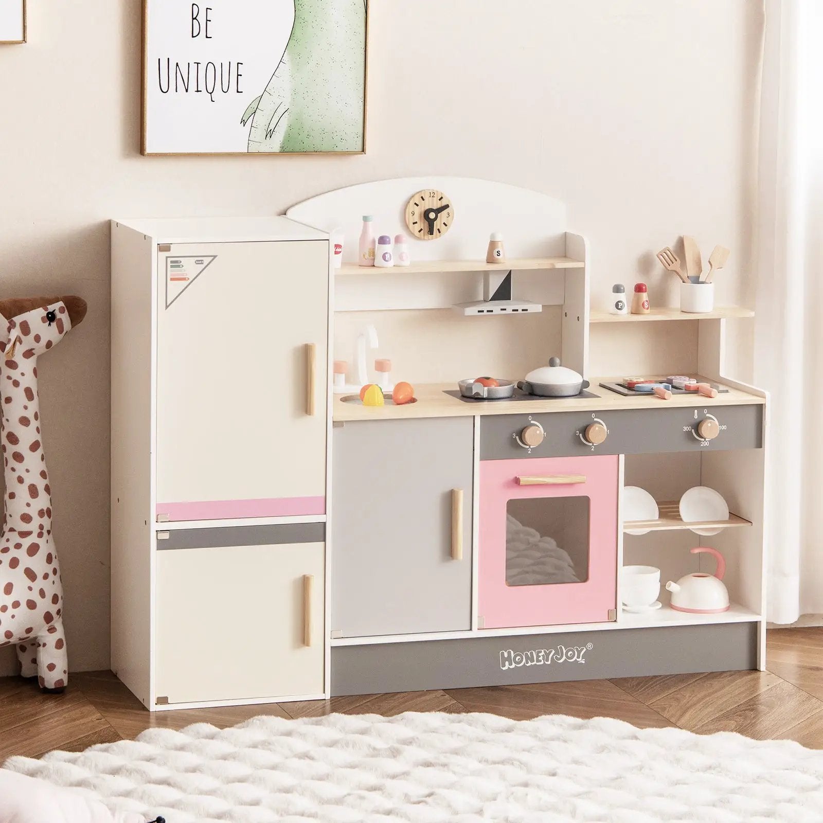 Kids Play Kitchen Set with Realistic Range Hood and Refrigerator by DirectDeals