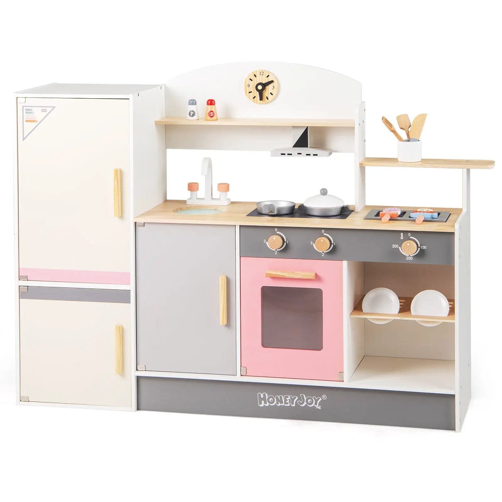 Kids Play Kitchen Set with Realistic Range Hood and Refrigerator by DirectDeals