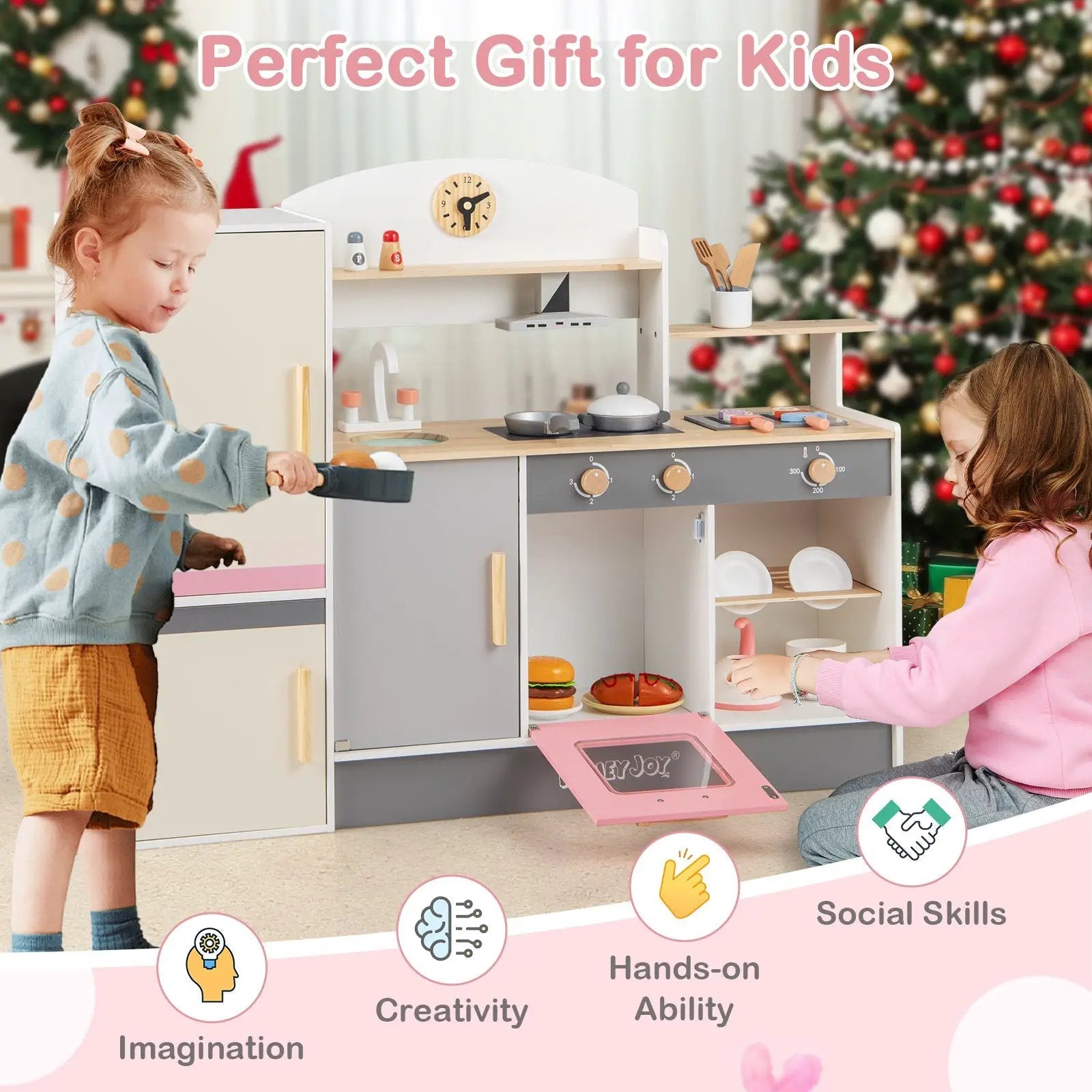 Kids Play Kitchen Set with Realistic Range Hood and Refrigerator by DirectDeals