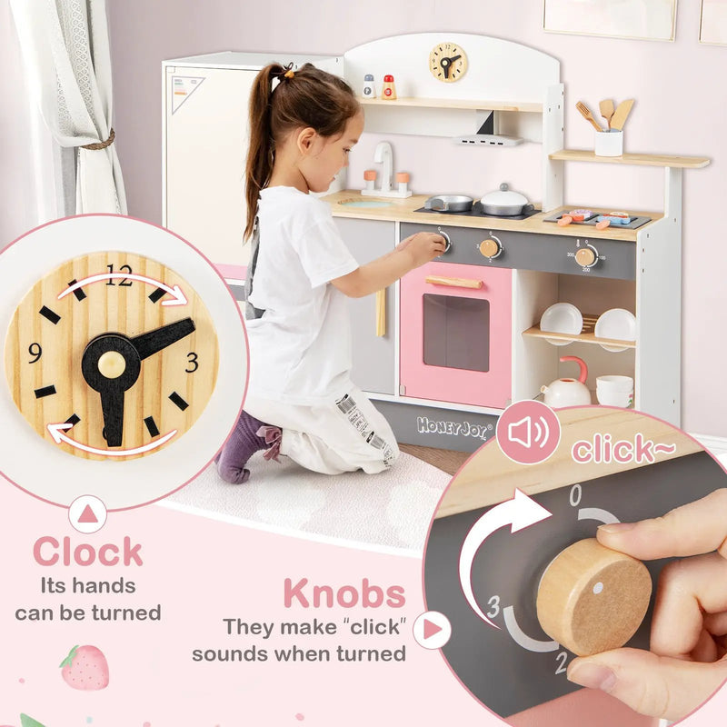 Kids Play Kitchen Set with Realistic Range Hood and Refrigerator by DirectDeals
