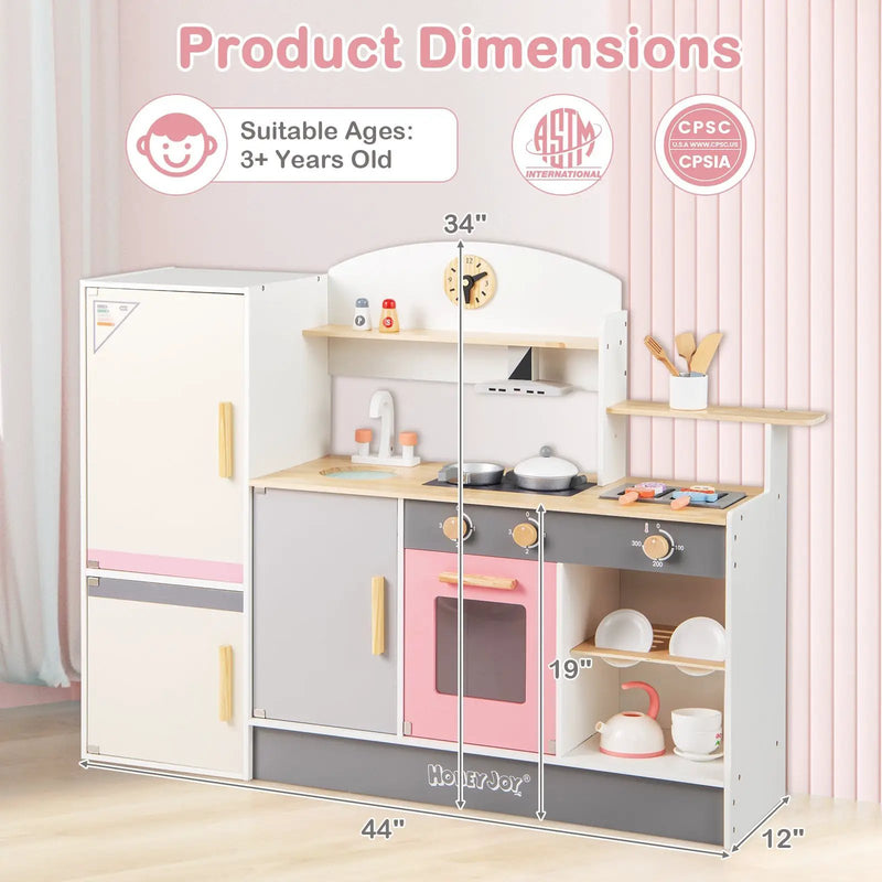 Kids Play Kitchen Set with Realistic Range Hood and Refrigerator by DirectDeals