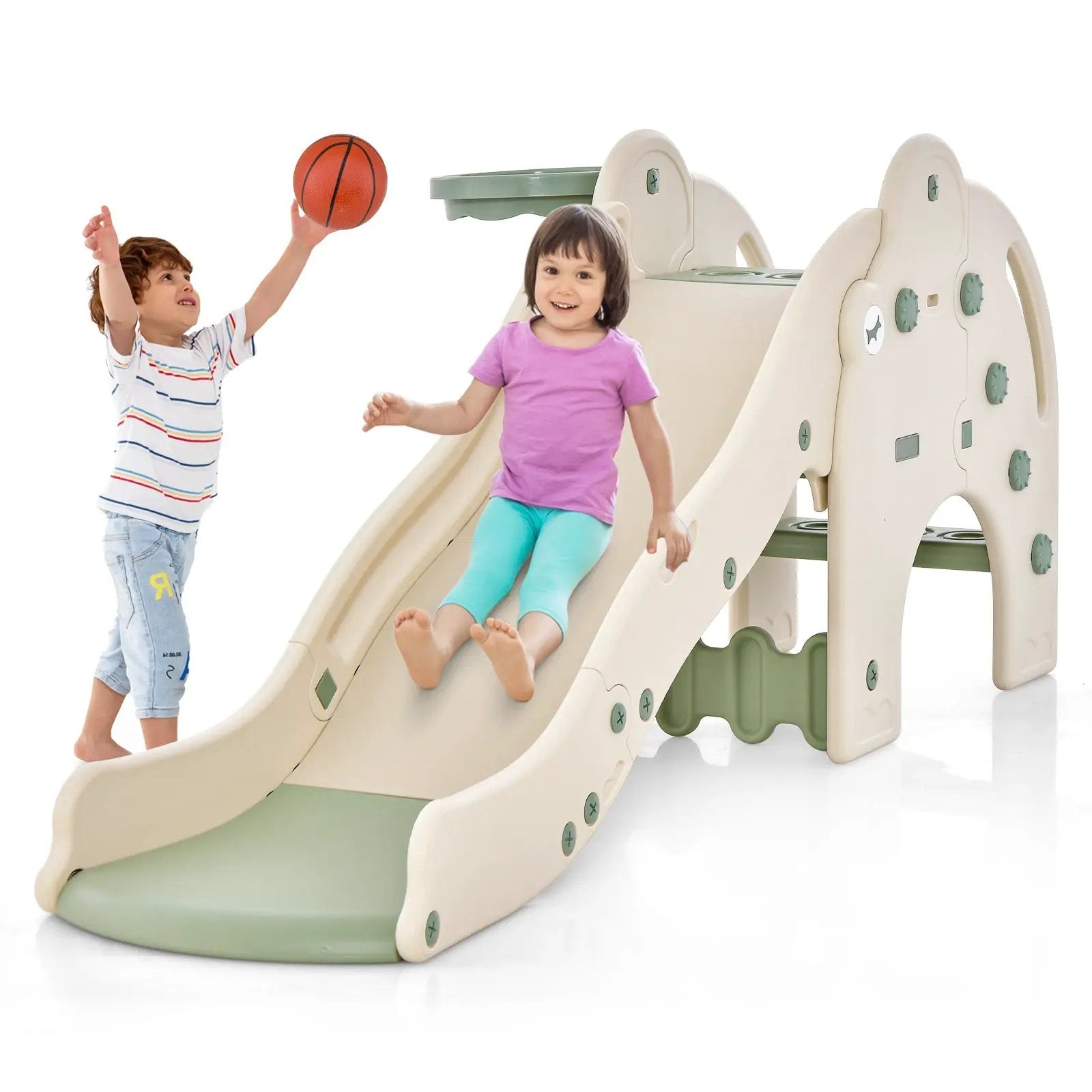 4-in-1 Toddler Slide Kids Play Slide with Cute Elephant Shape-Green by DirectDeals