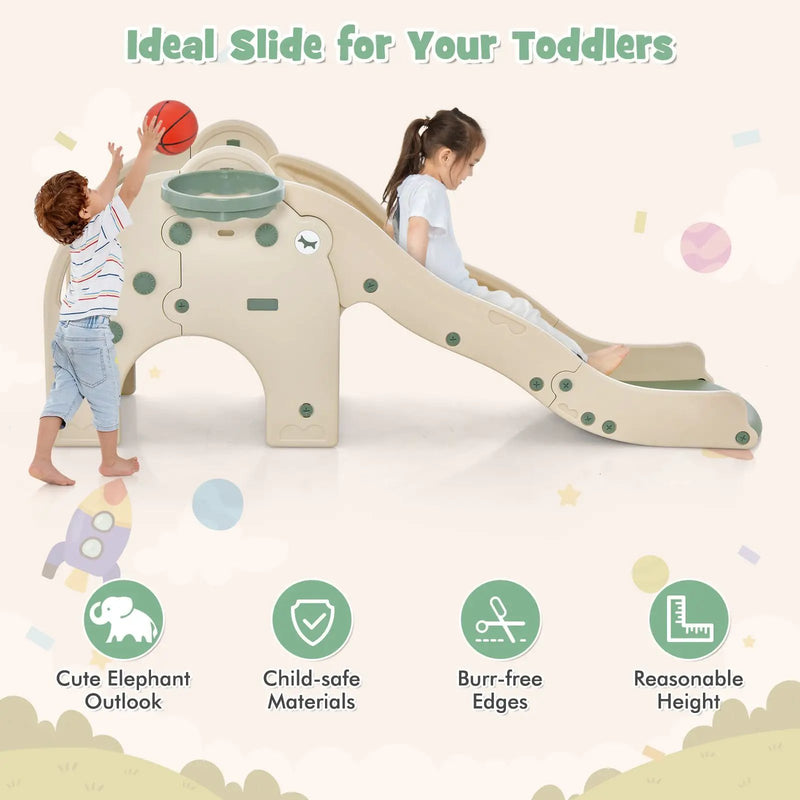 4-in-1 Toddler Slide Kids Play Slide with Cute Elephant Shape-Green by DirectDeals