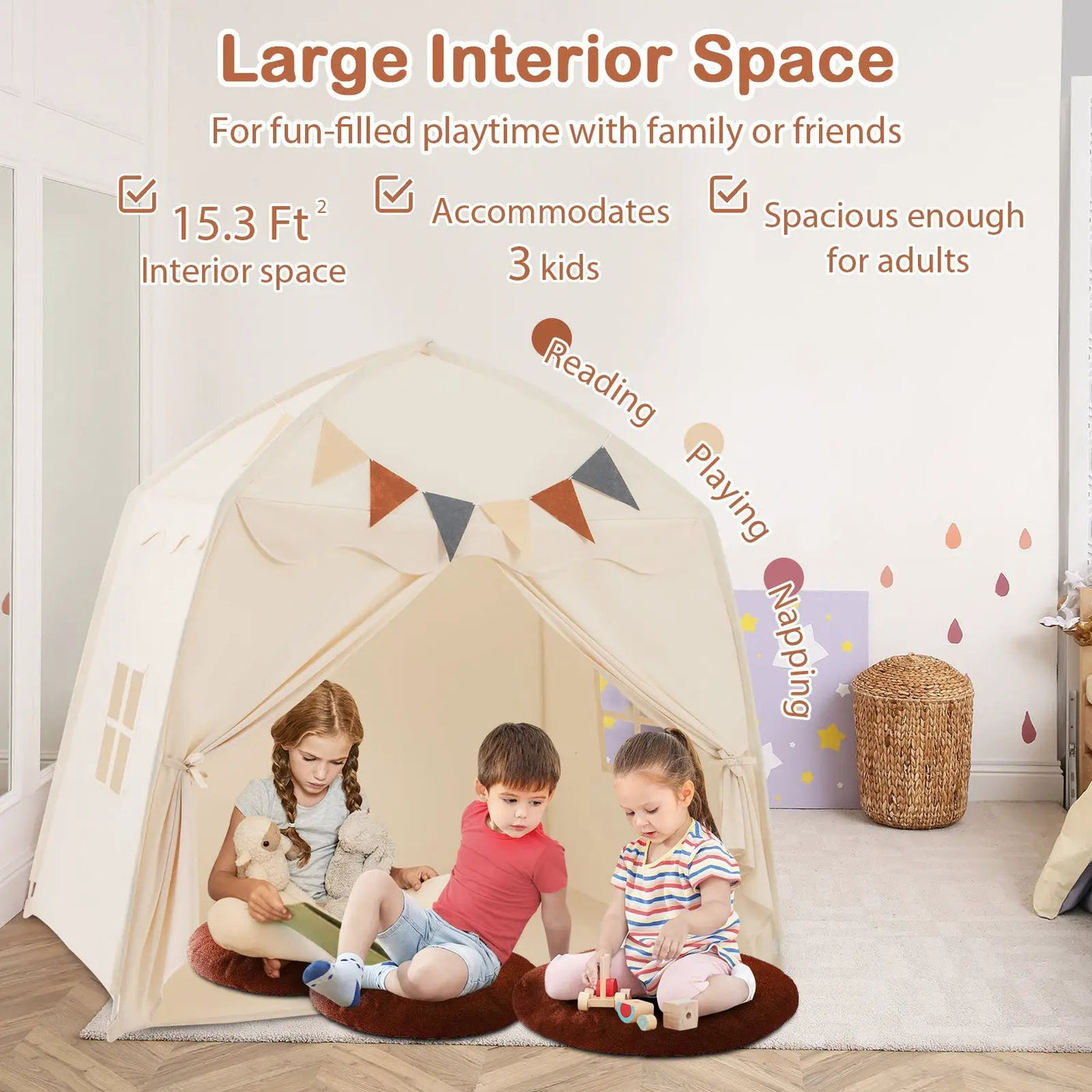 Kids Play Tent Bed Tent with String Lights Extra Large Playhouse Tent by DirectDeals