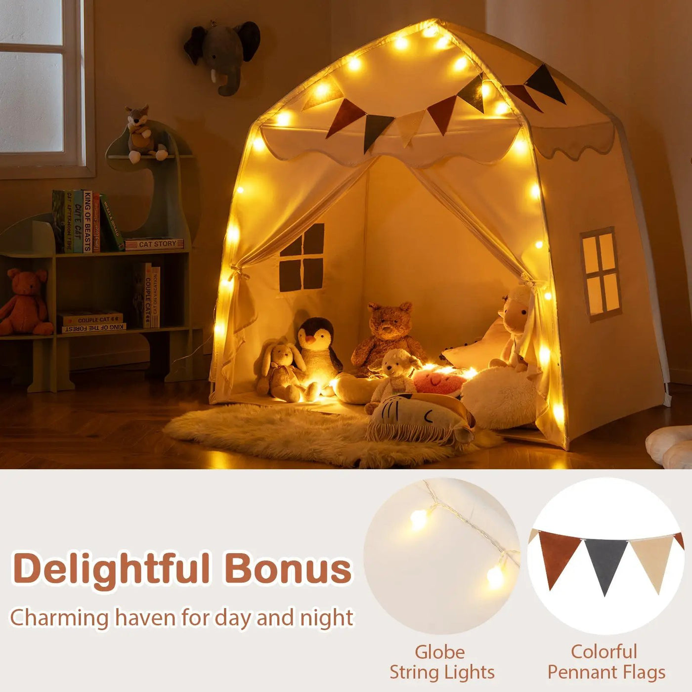 Kids Play Tent Bed Tent with String Lights Extra Large Playhouse Tent by DirectDeals