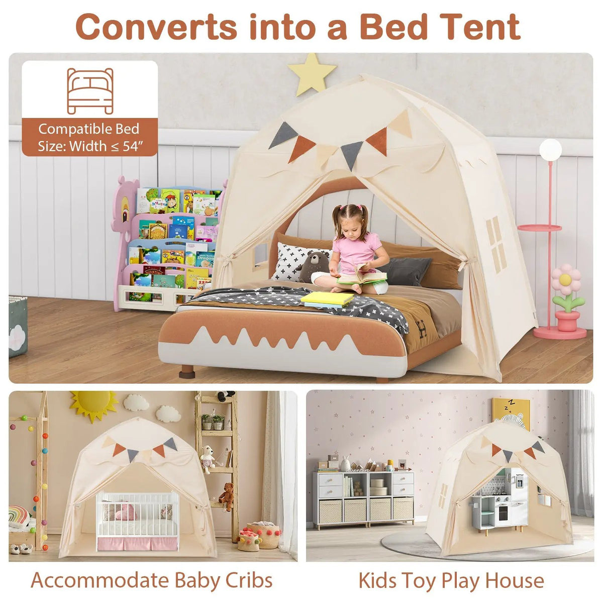 Kids Play Tent Bed Tent with String Lights Extra Large Playhouse Tent by DirectDeals