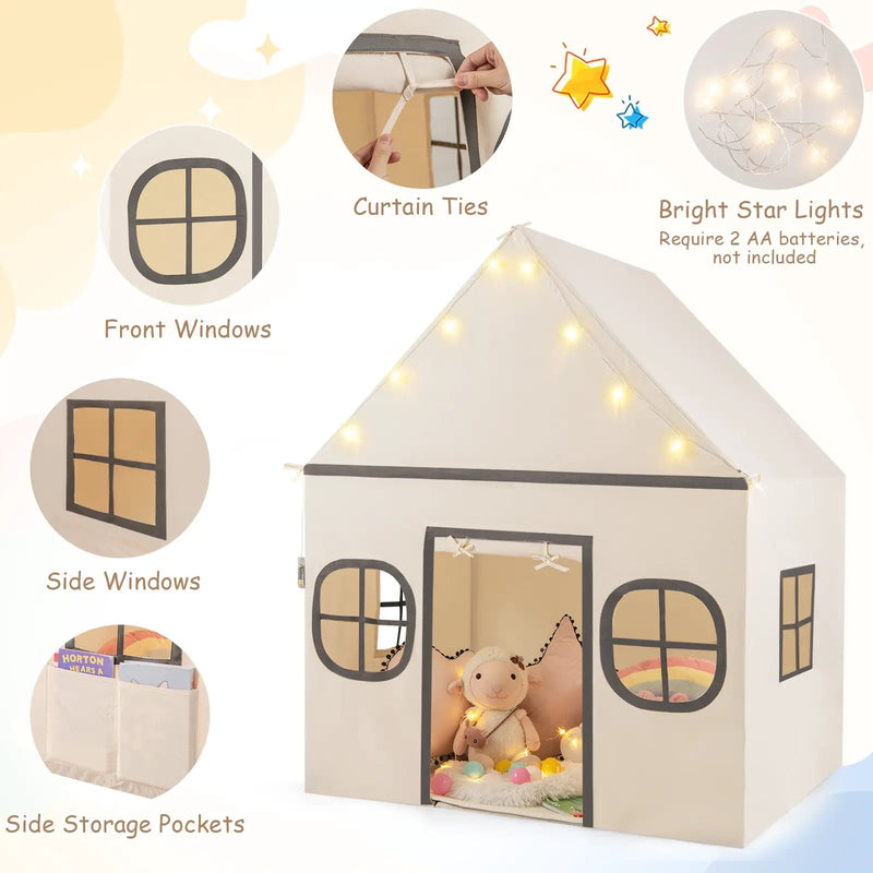 Kids Play Tent Large Playhouse with Door Curtain and Windows Star Lights by DirectDeals