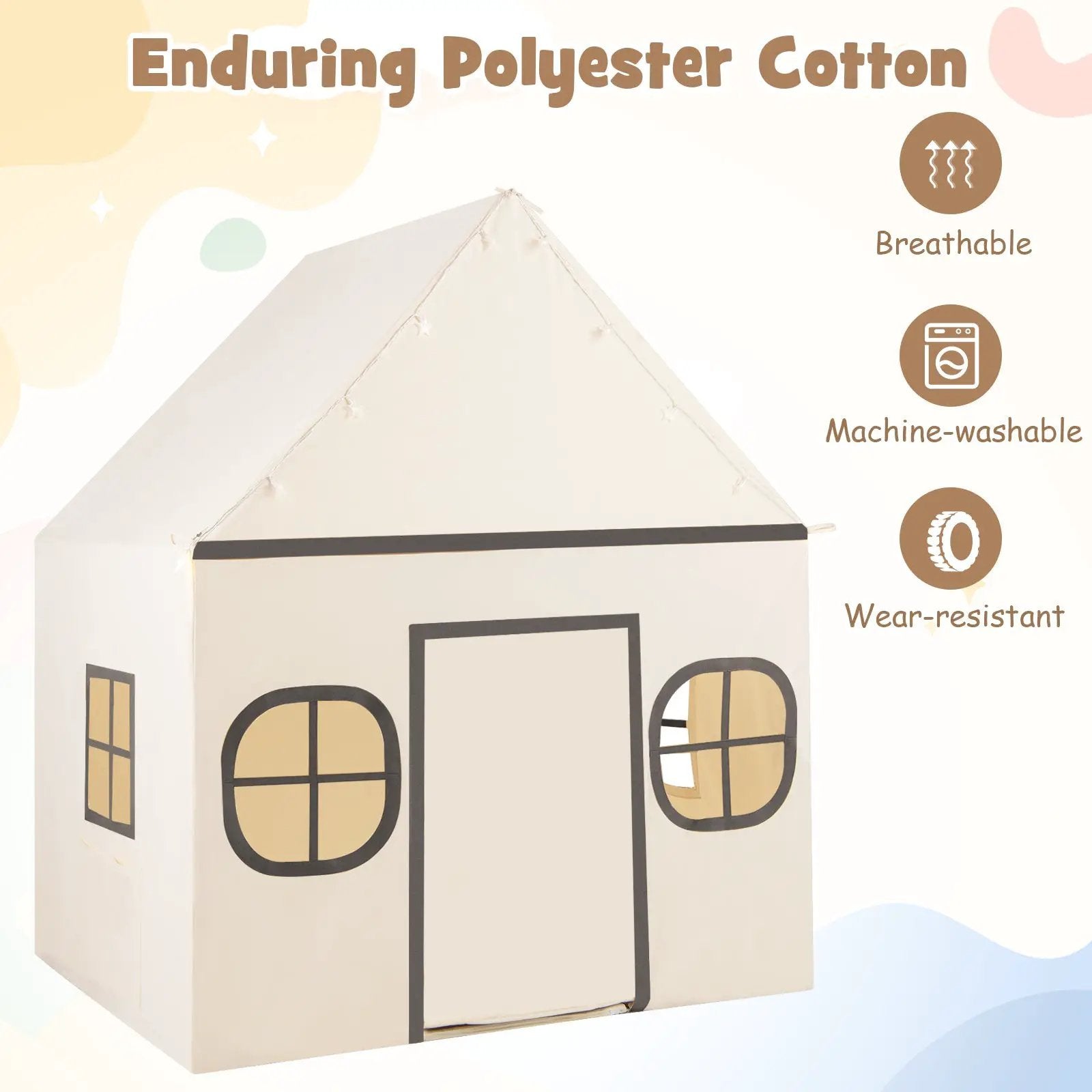 Kids Play Tent Large Playhouse with Door Curtain and Windows Star Lights by DirectDeals