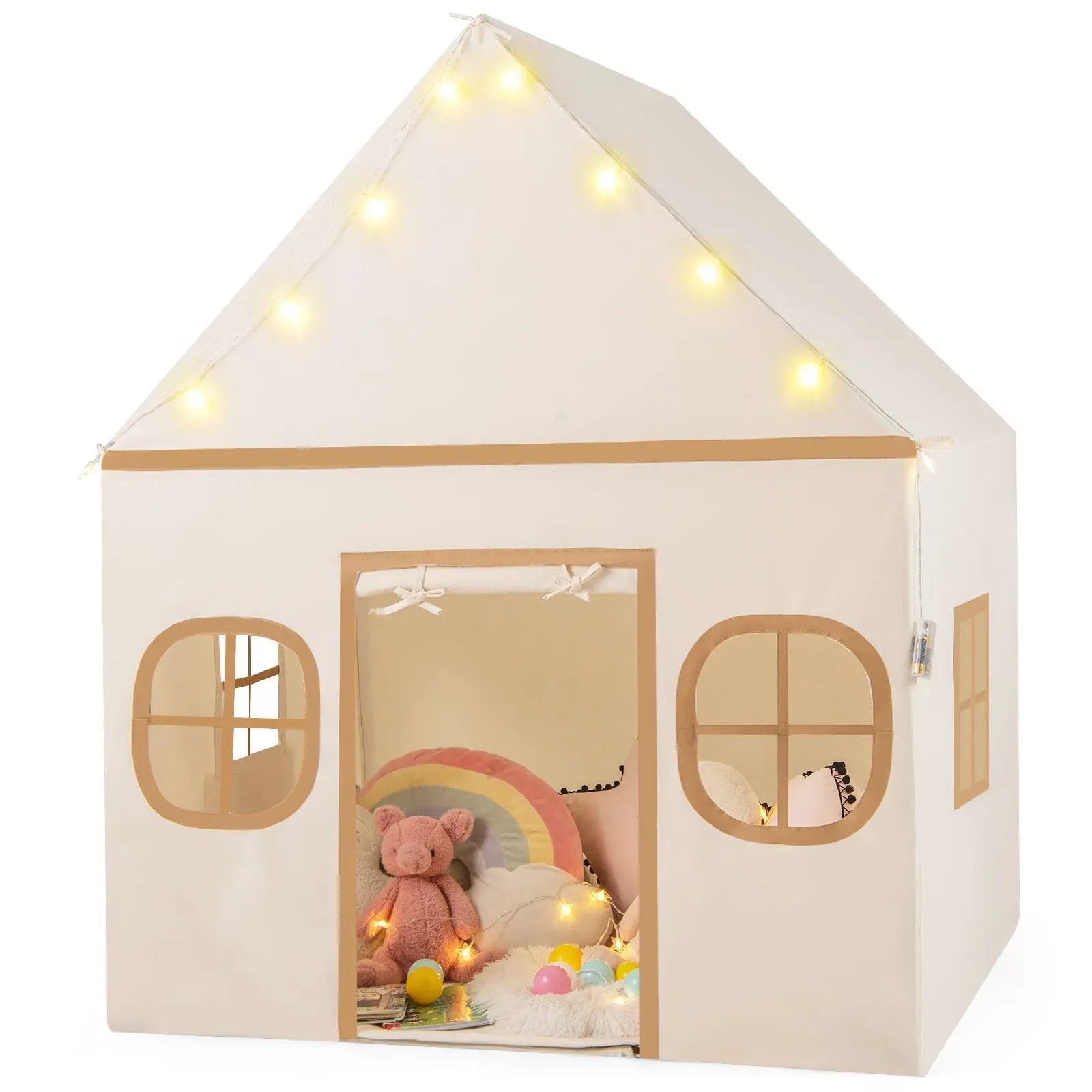 Kids Play Tent Large Playhouse with Door Curtain and Windows Star Lights by DirectDeals