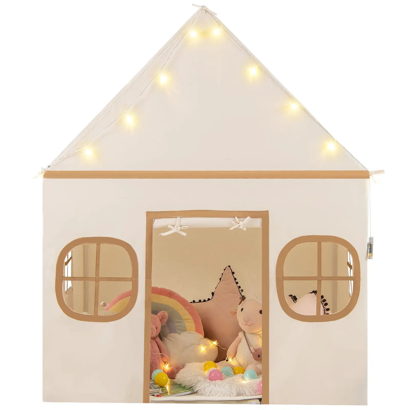 Kids Play Tent Large Playhouse with Door Curtain and Windows Star Lights by DirectDeals