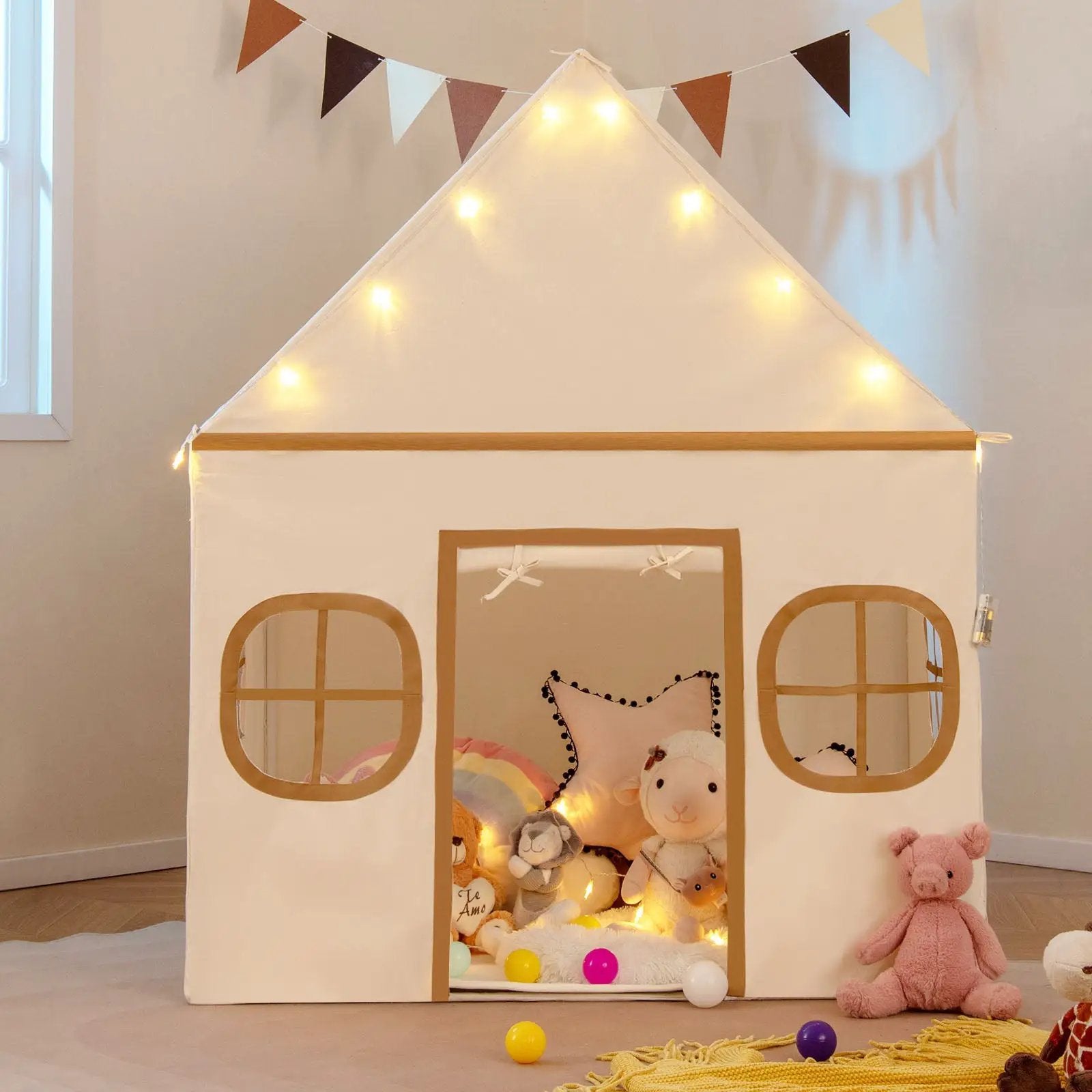 Kids Play Tent Large Playhouse with Door Curtain and Windows Star Lights by DirectDeals