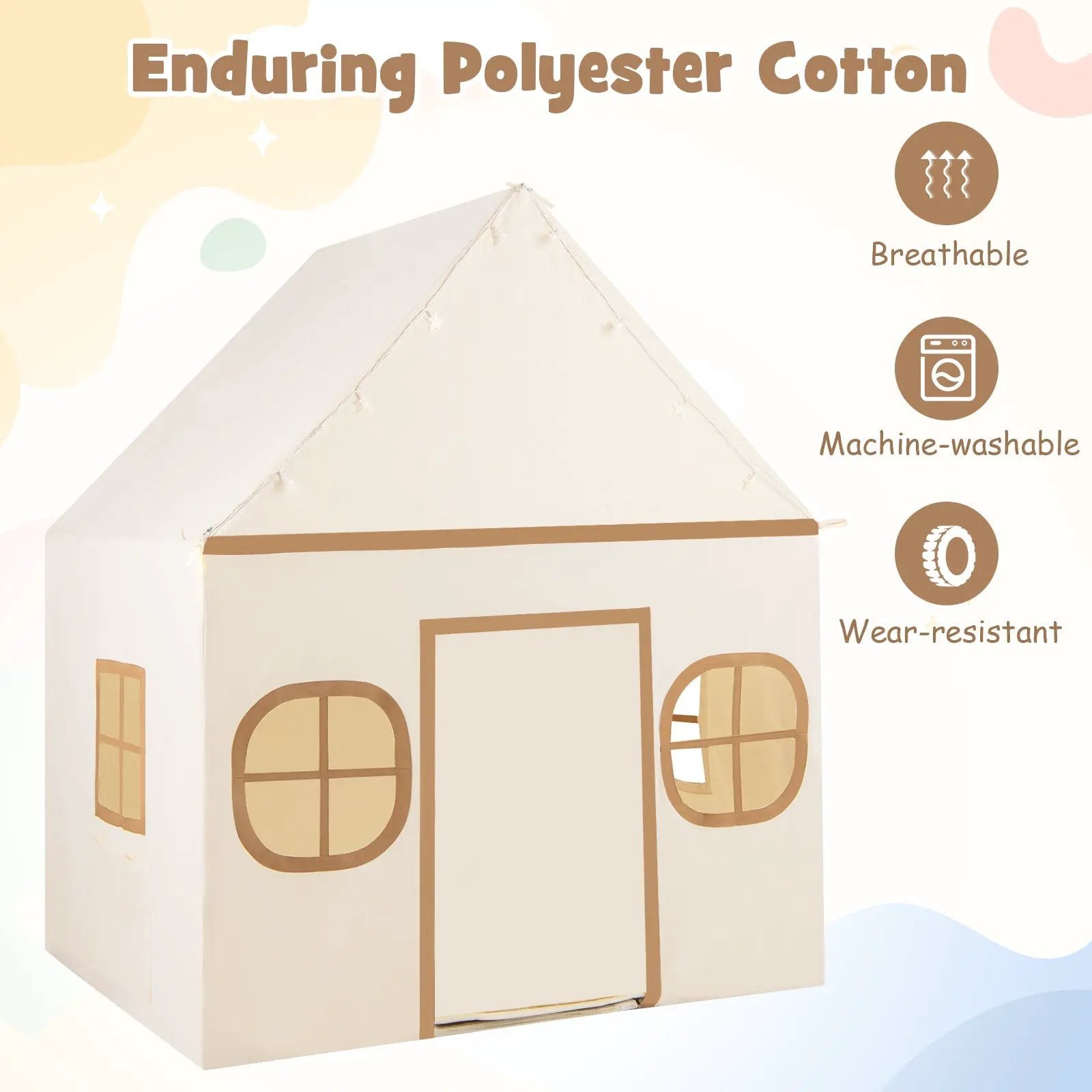 Kids Play Tent Large Playhouse with Door Curtain and Windows Star Lights by DirectDeals