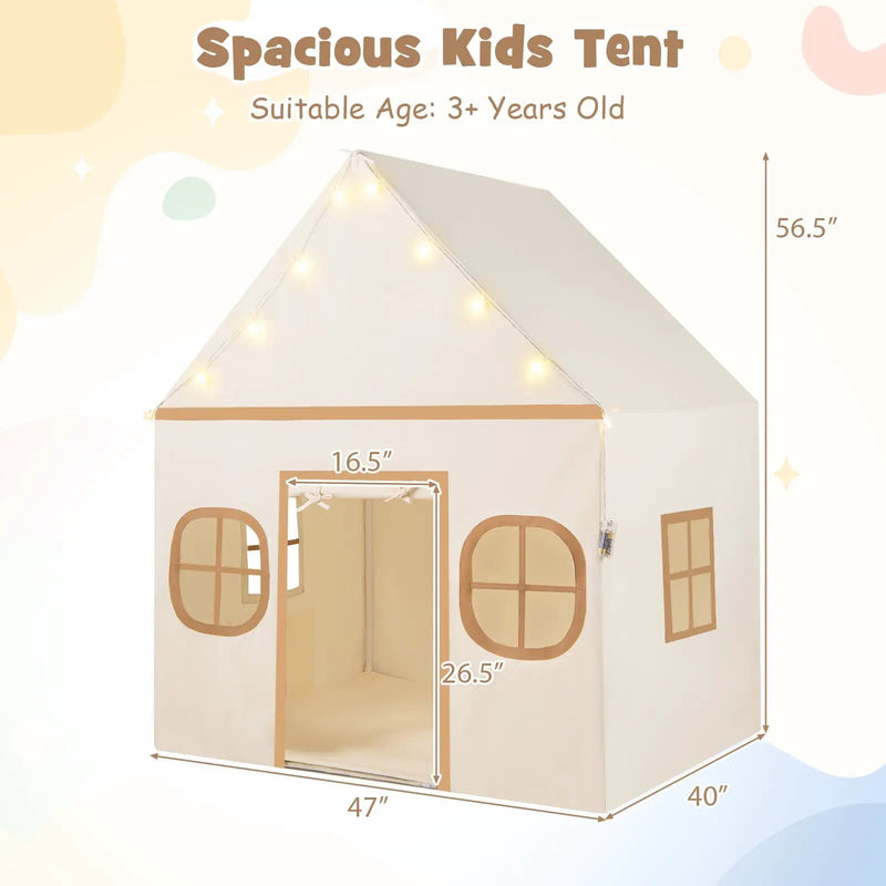 Kids Play Tent Large Playhouse with Door Curtain and Windows Star Lights by DirectDeals