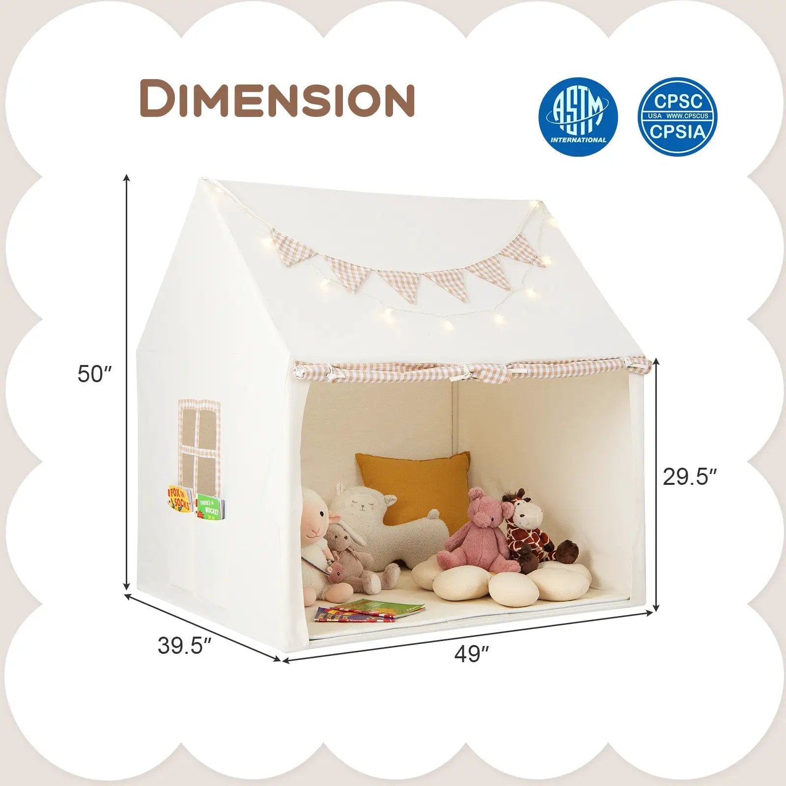 Kids Play Tent Large Playhouse with Padded Mat and 2 Breathable Windows-Beige by DirectDeals
