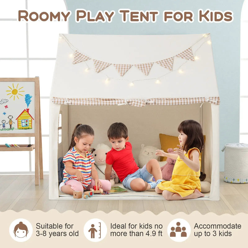 Kids Play Tent Large Playhouse with Padded Mat and 2 Breathable Windows-Beige by DirectDeals