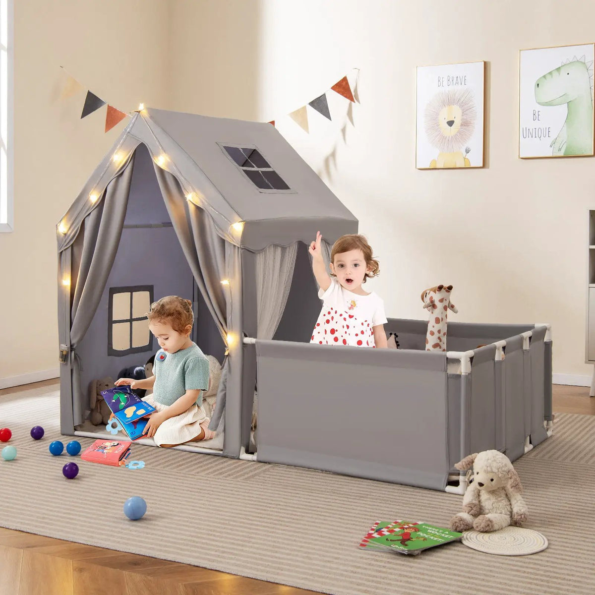 Kids Play Tent with Playpen 2-in-1 Toddler Playhouse with Yard by DirectDeals