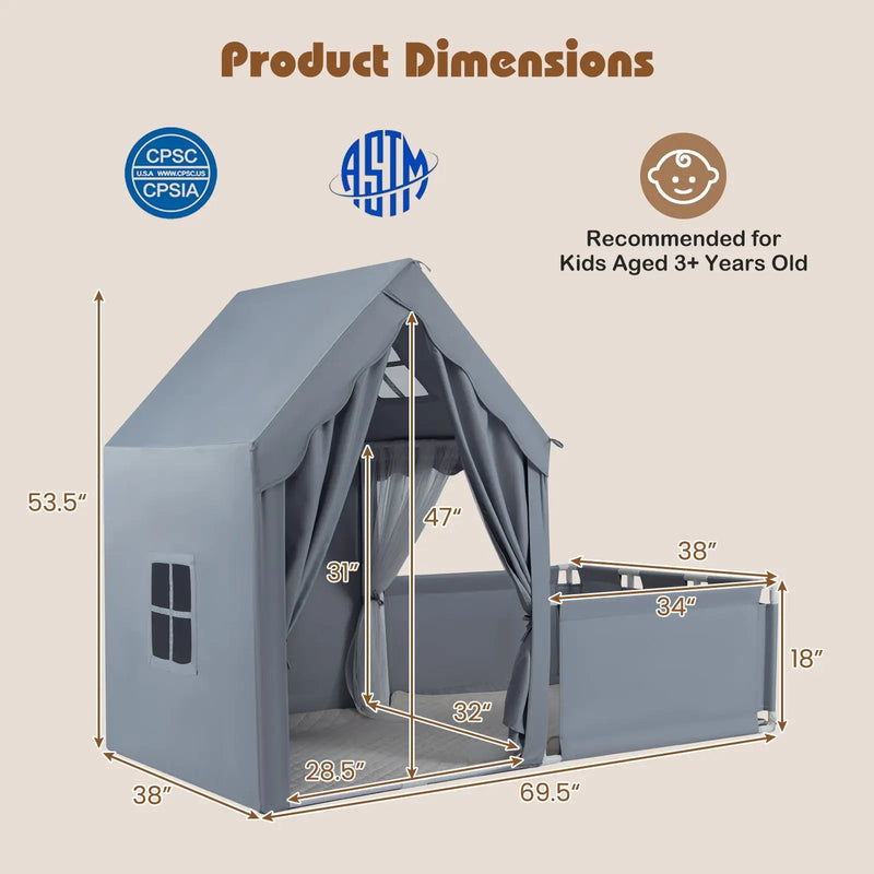 Kids Play Tent with Playpen 2-in-1 Toddler Playhouse with Yard by DirectDeals