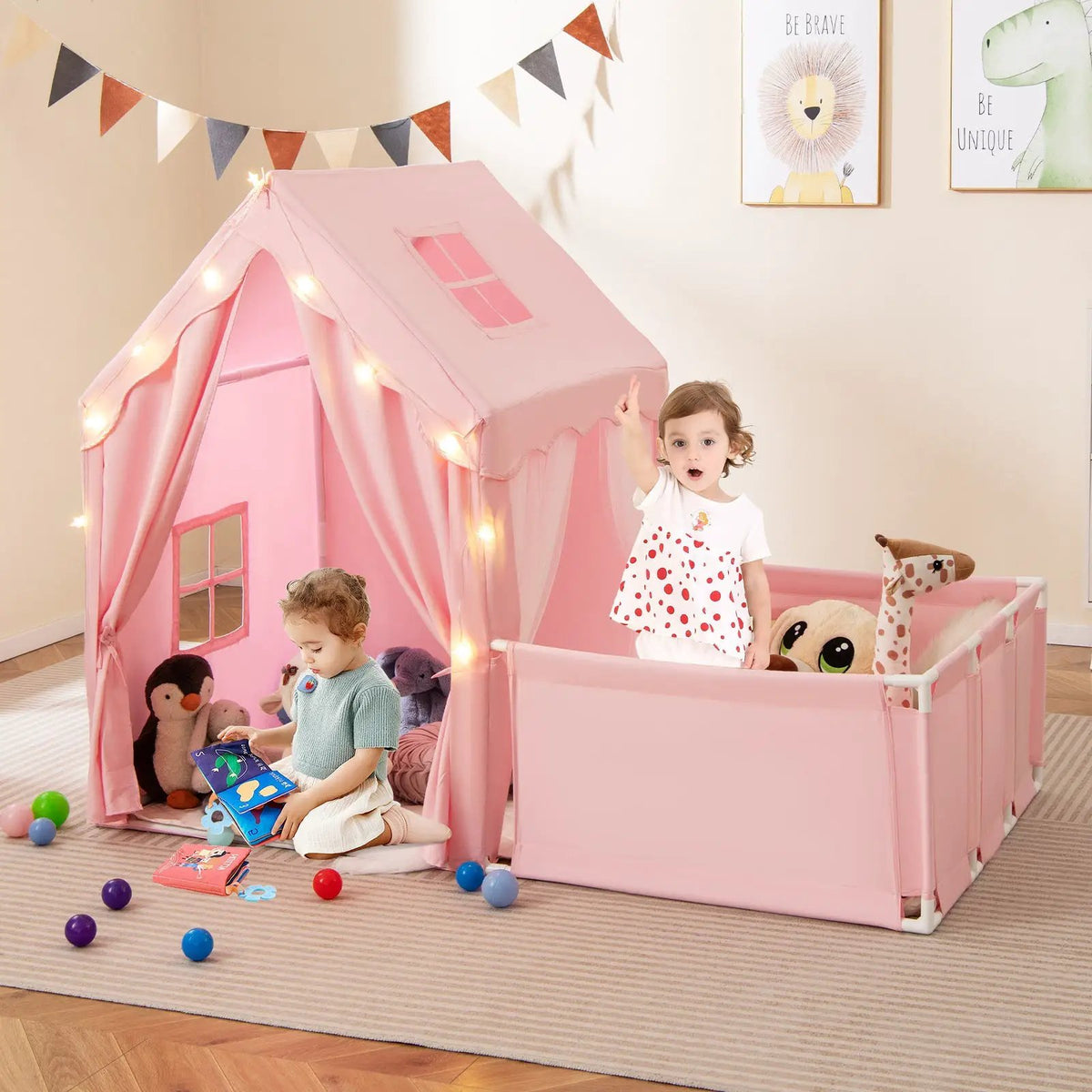 Kids Play Tent with Playpen 2-in-1 Toddler Playhouse with Yard by DirectDeals