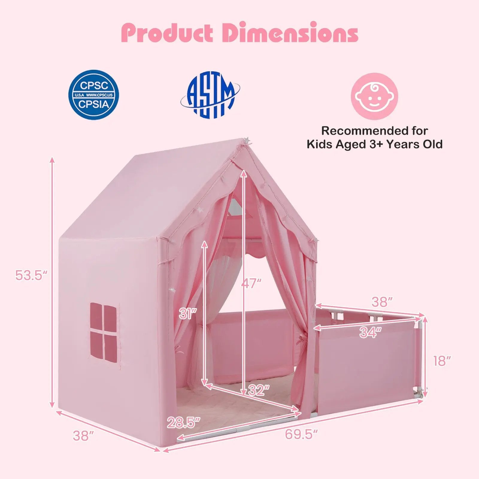 Kids Play Tent with Playpen 2-in-1 Toddler Playhouse with Yard by DirectDeals