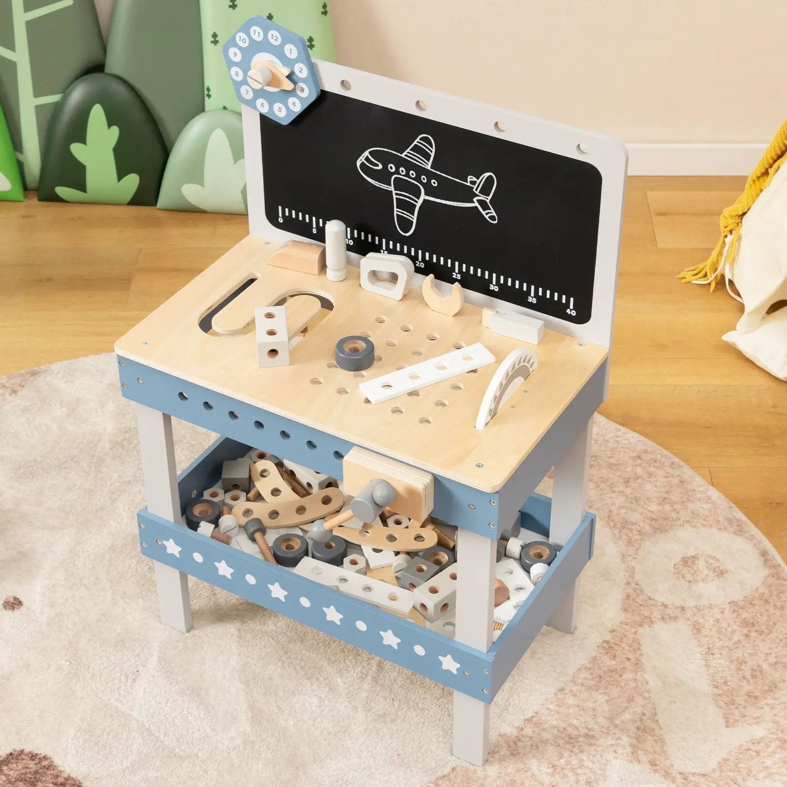 Kids Play Tool Workbench Set with 61 Pcs Tool and Parts Set-Blue by DirectDeals