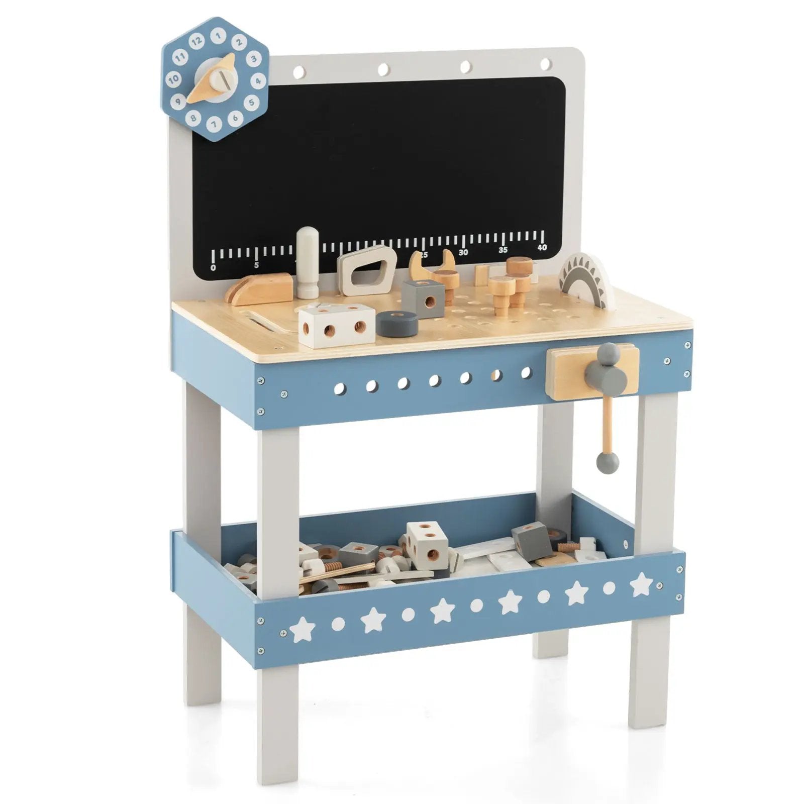 Kids Play Tool Workbench Set with 61 Pcs Tool and Parts Set-Blue by DirectDeals
