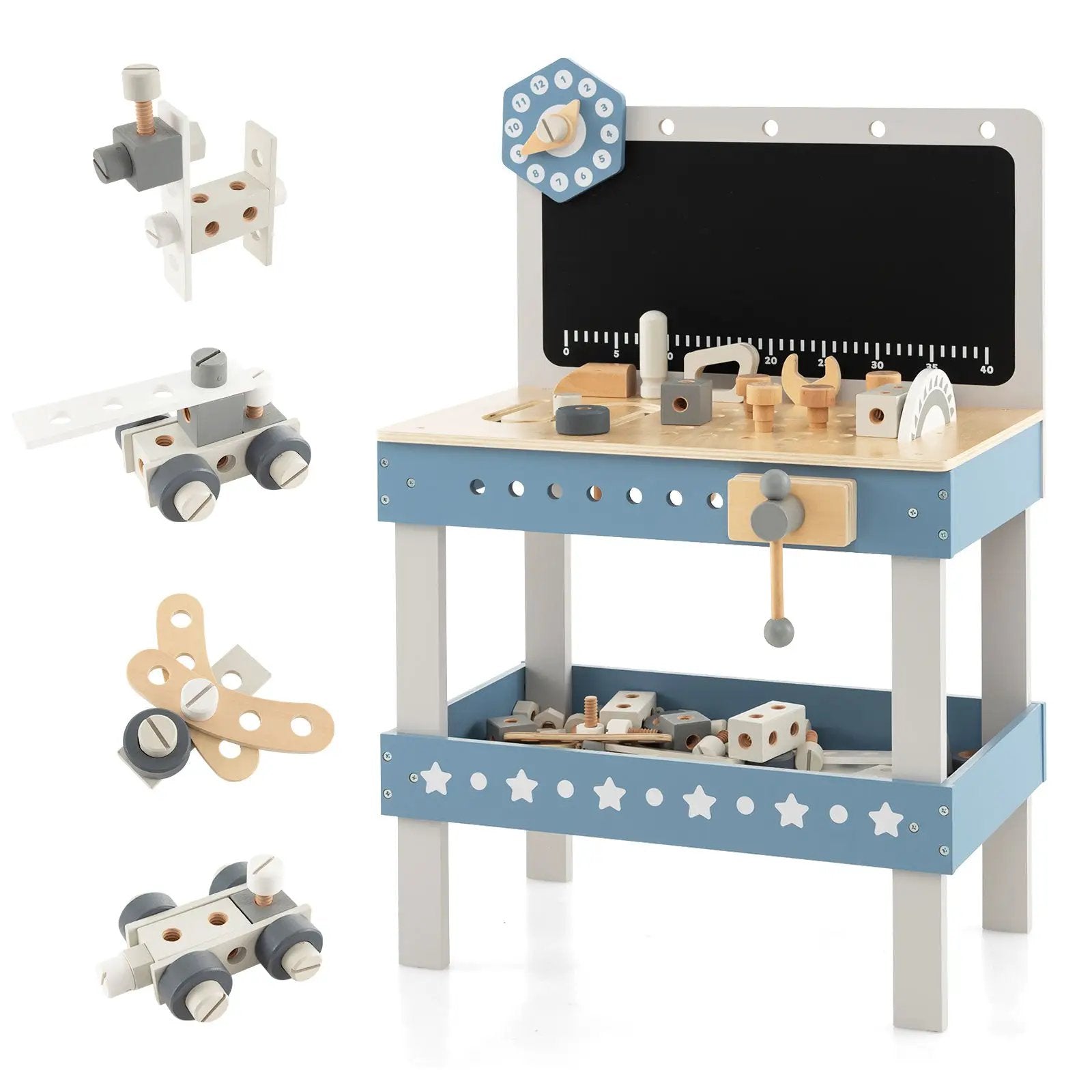 Kids Play Tool Workbench Set with 61 Pcs Tool and Parts Set-Blue by DirectDeals