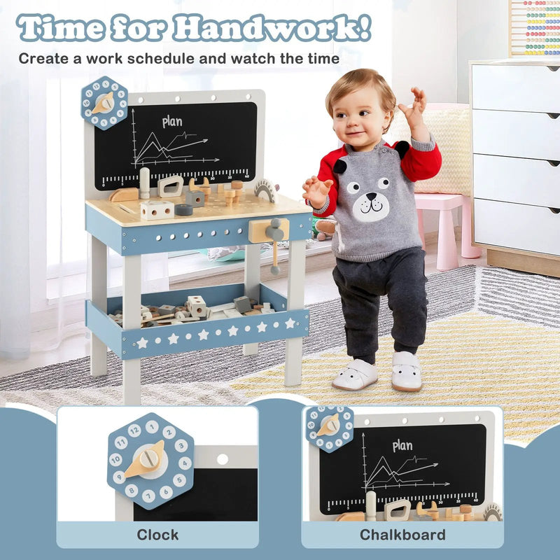 Kids Play Tool Workbench Set with 61 Pcs Tool and Parts Set-Blue by DirectDeals