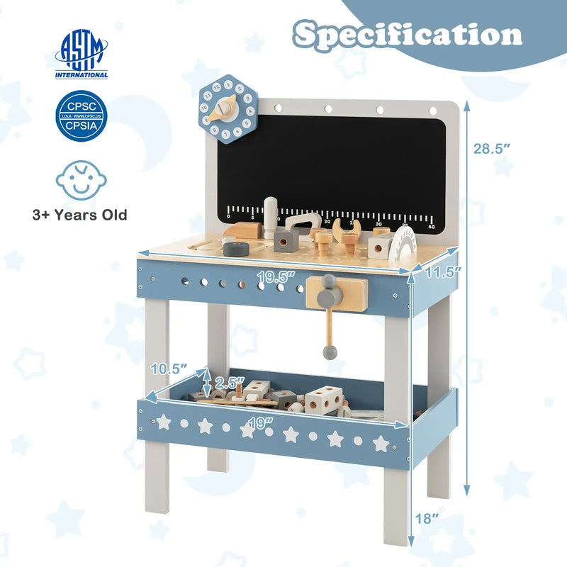 Kids Play Tool Workbench Set with 61 Pcs Tool and Parts Set-Blue by DirectDeals