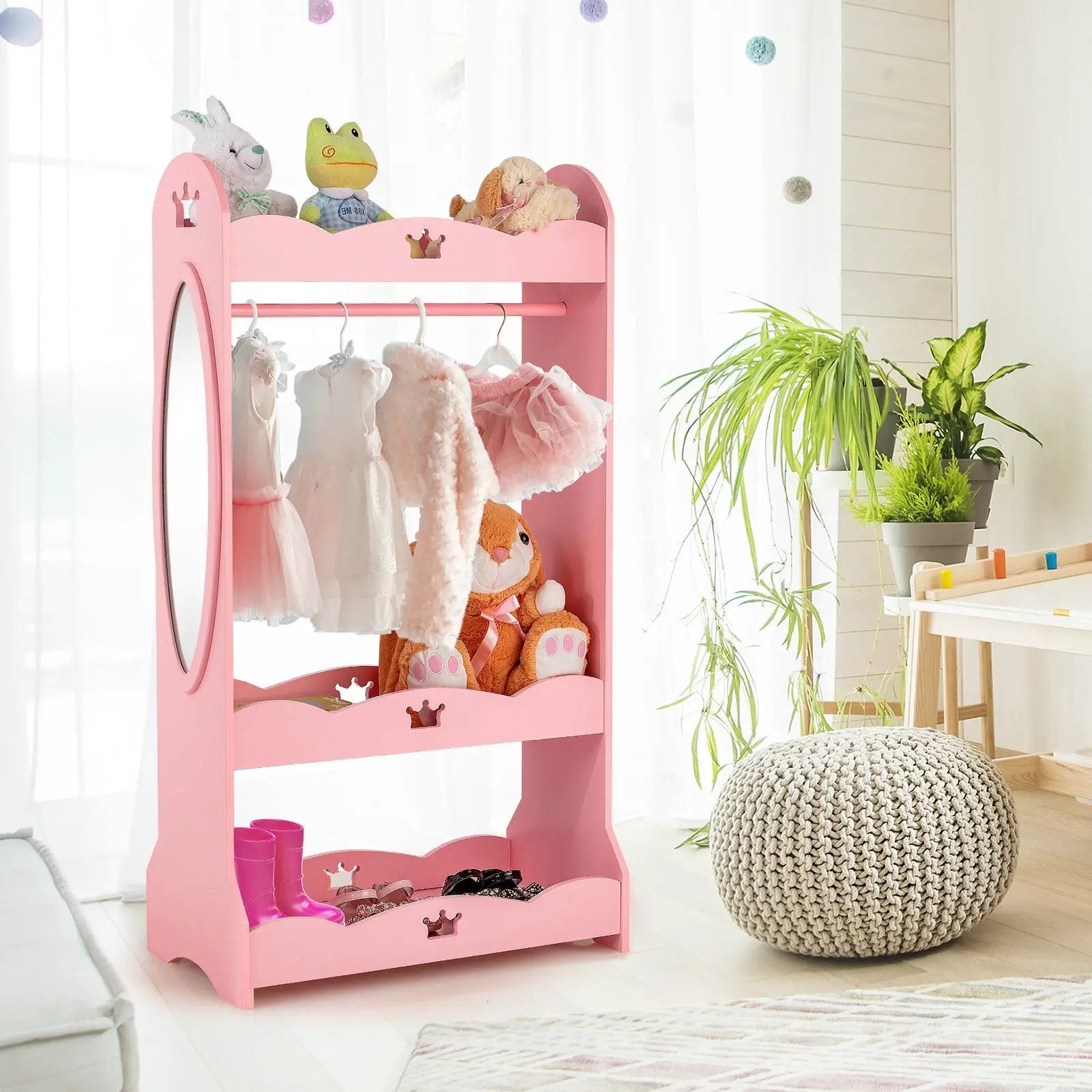Kids Pretend Costume Closet with Mirror-Pink by DirectDeals